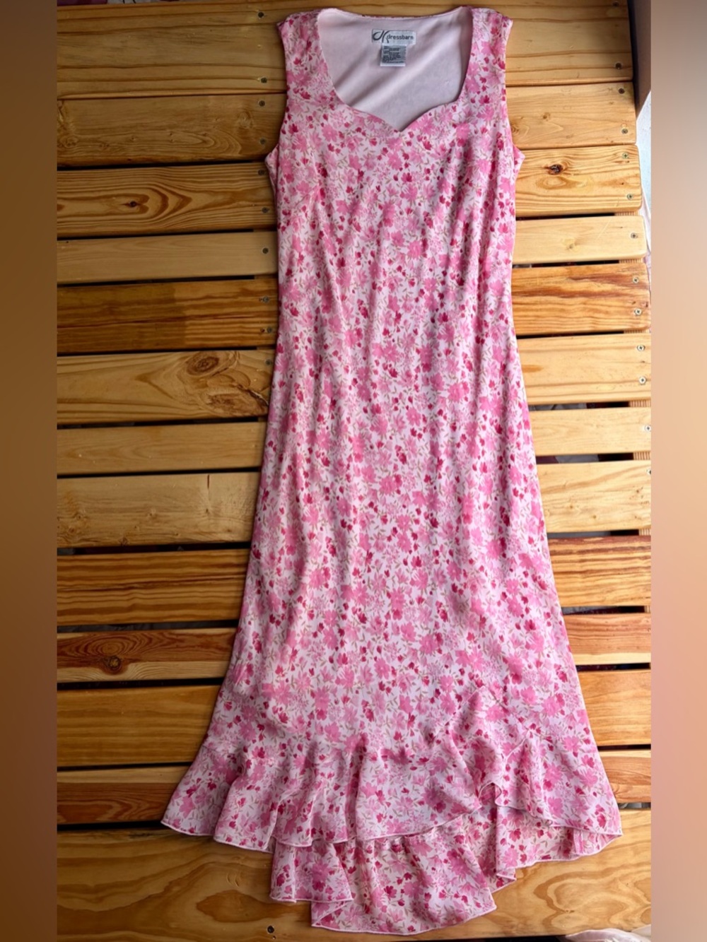 Dressbarn Pink Floral Midi Dress Ruffle Hem Sleeveless Cottagecore Size 4